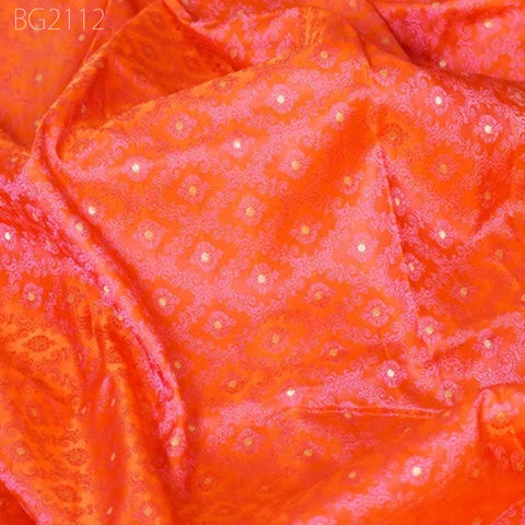Orange Wedding Dress Fabric Brocade By The Yard Indian Brocade Jacquard Banarsi Saree Crafting Sewing Costume Pillow Cover Home Décor Skirt