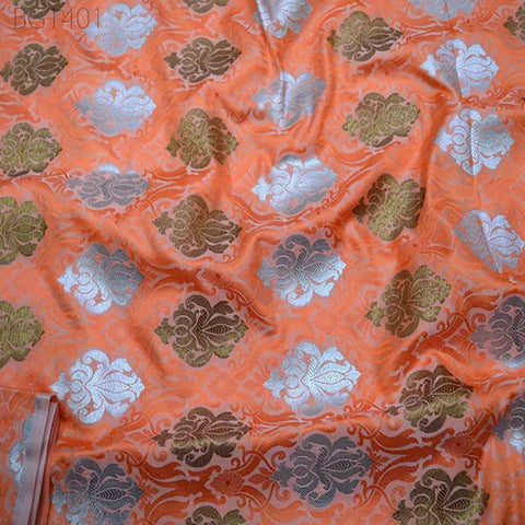 Peach Banarasi Brocade by the Yard Fabric Banaras Blended Silk for Wedding Dress sewing crafting home Decor Cushion Cover Curtains fabric