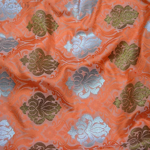 Peach Banarasi Brocade by the Yard Fabric Banaras Blended Silk for Wedding Dress sewing crafting home Decor Cushion Cover Curtains fabric