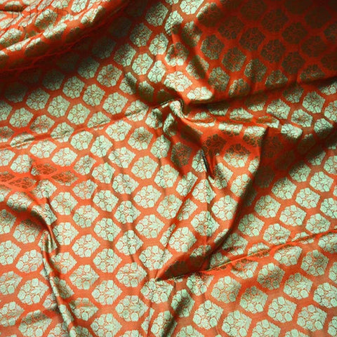 Orange Indian Jacquard Fabric For Bow Ties Brocade By The Yard Wedding Dress Fabric Bridesmaid Dress Banarsi Sewing Crafting Home Furnishing