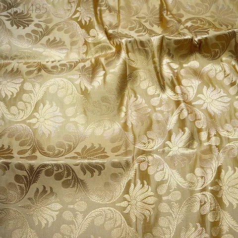 Beige Brocade Fabric Crafting Indian Brocade Fabric by the Yard Wedding Dress Banarasi Bridal Dress Material Sewing Lehenga Blouses costumes