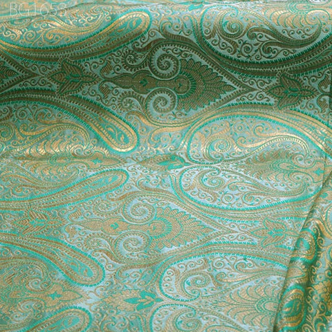 Mint Green Brocade by the Yard Fabric Vest jacket Banarasi Fabric For Wedding Dresses Blouses Home Decor Making Indian Blended Silk Brocade