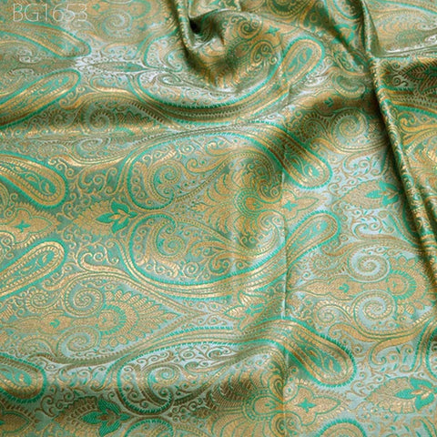 Mint Green Brocade by the Yard Fabric Vest jacket Banarasi Fabric For Wedding Dresses Blouses Home Decor Making Indian Blended Silk Brocade