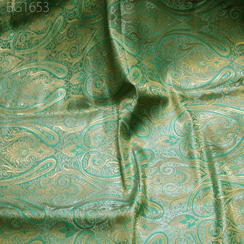 Mint Green Brocade by the Yard Fabric Vest jacket Banarasi Fabric For Wedding Dresses Blouses Home Decor Making Indian Blended Silk Brocade