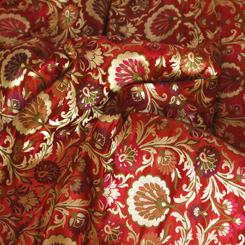 Dark Maroon Indian Fabric Silk Brocade By The Yard Wedding Dress Fabric Banarasi Sewing DIY Crafting Curtain Jacket Home Decor Furnishing