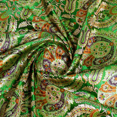 Green Brocade Fabric By Yard Banarasi Indian Bridal Wedding Dress Varanasi Blended Silk Sewing Costume Lehenga Drapery Blouses DIY Crafting