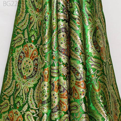 Green Brocade Fabric By Yard Banarasi Indian Bridal Wedding Dress Varanasi Blended Silk Sewing Costume Lehenga Drapery Blouses DIY Crafting