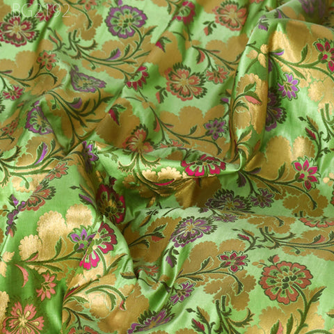 Indian Spring Green Silk Brocade By The Yard Wedding Dress Jacket Banarasi Costume Sewing Crafting Skirts Curtain Upholstery Furnishing