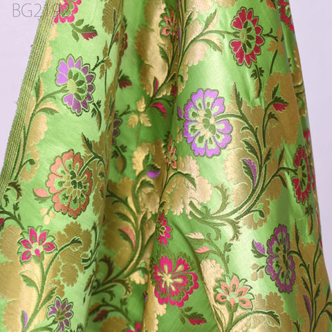 Indian Spring Green Silk Brocade By The Yard Wedding Dress Jacket Banarasi Costume Sewing Crafting Skirts Curtain Upholstery Furnishing