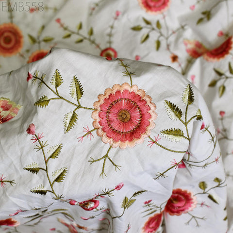 Embroidery Cotton Fabric by the Yard Indian Embroidered Sewing Fabric DIY Crafting Summer Women Dresses Costumes Doll Bag Home Decor Curtain