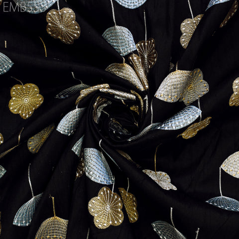 Black Fabric by the yard Sewing DIY Crafting Indian Embroidery Wedding Dress Costumes Dolls Bags Cushion Covers Table Runners Blouses