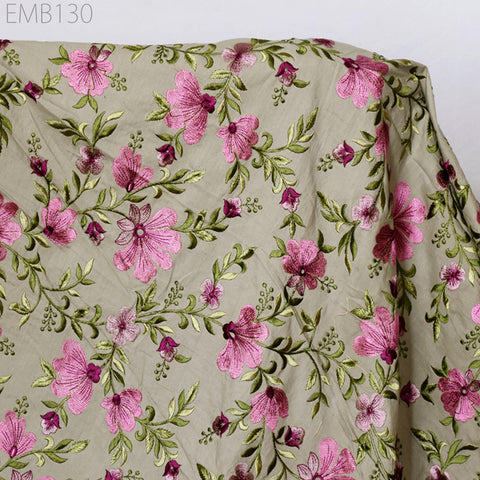 Floral Embroidered Cotton Fabric by the Yard Indian Embroidery Sewing DIY Crafting Women Summer Dresses Costumes Tote Bag Home Decor Curtain