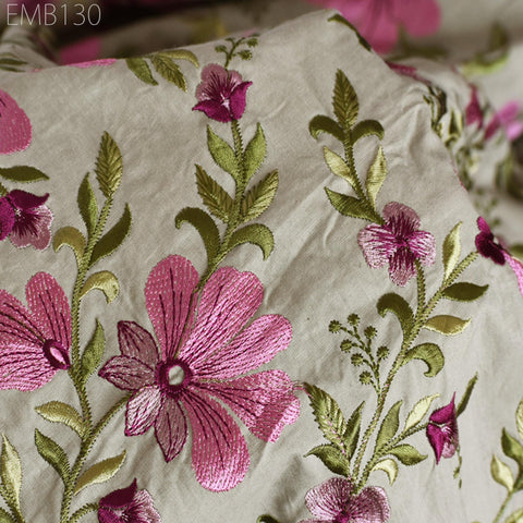 Floral Embroidered Cotton Fabric by the Yard Indian Embroidery Sewing DIY Crafting Women Summer Dresses Costumes Tote Bag Home Decor Curtain