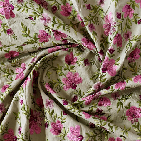 Floral Embroidered Cotton Fabric by the Yard Indian Embroidery Sewing DIY Crafting Women Summer Dresses Costumes Tote Bag Home Decor Curtain