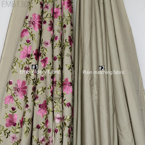 Floral Embroidered Cotton Fabric by the Yard Indian Embroidery Sewing DIY Crafting Women Summer Dresses Costumes Tote Bag Home Decor Curtain