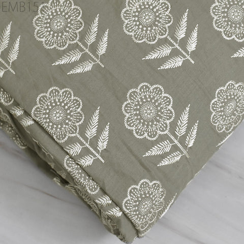 Floral Embroidered Cotton Fabric by the Yard Indian Embroidery Sewing DIY Crafting Women Summer Dresses Costumes Tote Bag Home Decor Curtain