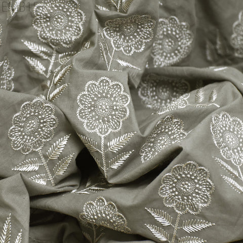 Floral Embroidered Cotton Fabric by the Yard Indian Embroidery Sewing DIY Crafting Women Summer Dresses Costumes Tote Bag Home Decor Curtain