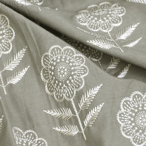 Floral Embroidered Cotton Fabric by the Yard Indian Embroidery Sewing DIY Crafting Women Summer Dresses Costumes Tote Bag Home Decor Curtain