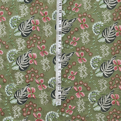 Green Indian Embroidered Fabric by the Yard Georgette Embroidery Sewing Curtain DIY Crafting Summer Women Dress Material Drapery Home Decor