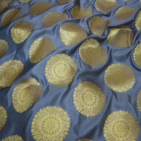 Banarasi Grey Indian Brocade Fabric by the Yard Banaras Blended Silk For Wedding Bridal Dress Home Furnishing Cushion Cover Curtain Fabric