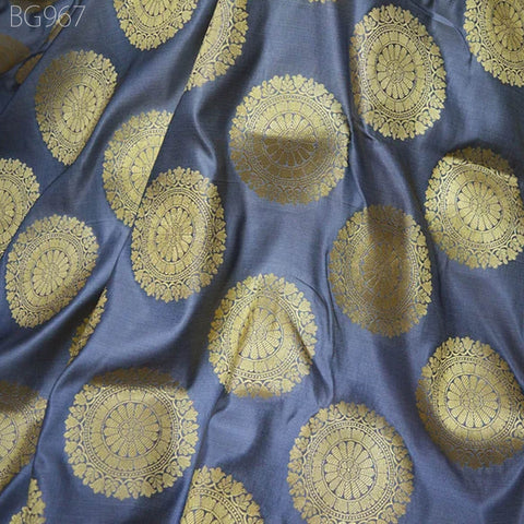 Banarasi Grey Indian Brocade Fabric by the Yard Banaras Blended Silk For Wedding Bridal Dress Home Furnishing Cushion Cover Curtain Fabric