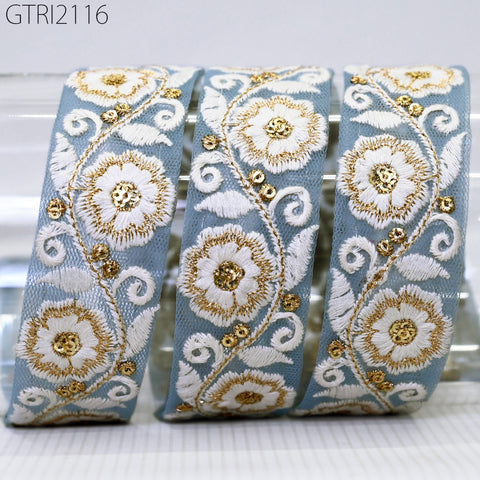 9 Yard Indian Embroidery 35mm Trim Embroidered Saree Ribbon Sari Embellishments Cushions Sewing Crafting Trimmings Curtains Headbands Border