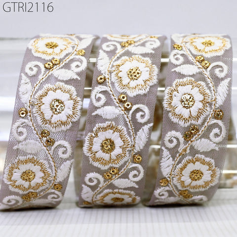 9 Yard Indian Embroidery 35mm Trim Embroidered Saree Ribbon Sari Embellishments Cushions Sewing Crafting Trimmings Curtains Headbands Border