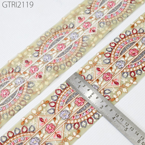 9 Yard Indian Embroidered Fabric 9cm Trim Sari Border Cushions Crafting Wedding Saree Sewing Embroidery Dress Embellishment Costume Ribbon