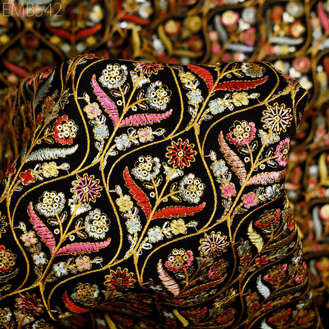 41" Embroidered Fabric by yard Sewing Indian Embroidery Wedding Dress Brides Costumes Blazers Long Dresses Blouses Bags Dolls DIY Crafting