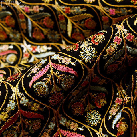 41" Embroidered Fabric by yard Sewing Indian Embroidery Wedding Dress Brides Costumes Blazers Long Dresses Blouses Bags Dolls DIY Crafting