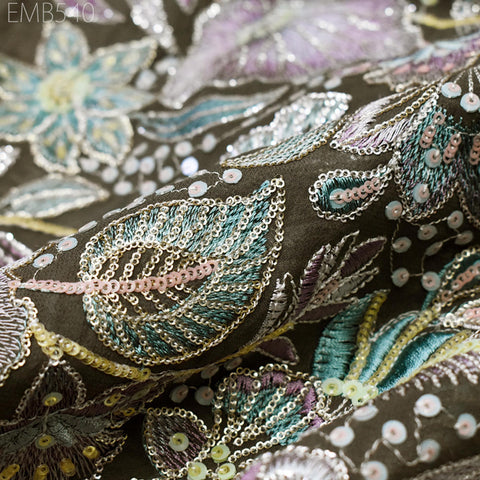 52" Taupe Beige Embroidered Georgette Fabric by Yard Indian Embroidery Sewing Summer Dress Material Drapery Bridal Lehenga Wedding Dress