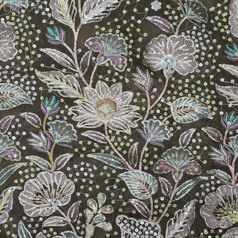 52" Taupe Beige Embroidered Georgette Fabric by Yard Indian Embroidery Sewing Summer Dress Material Drapery Bridal Lehenga Wedding Dress