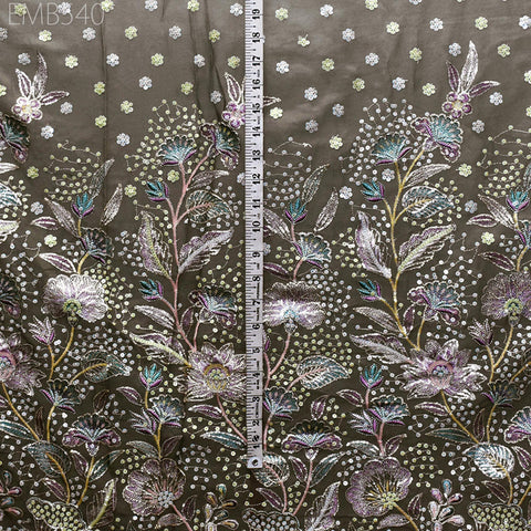 52" Taupe Beige Embroidered Georgette Fabric by Yard Indian Embroidery Sewing Summer Dress Material Drapery Bridal Lehenga Wedding Dress