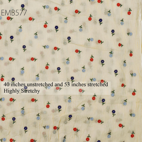 40'' Organic Cotton Crepe Embroidered Crinkled Soft Fabric by the yard Wrinkled Stretchable Indian Sewing Summer Kids Girls Women Dresses