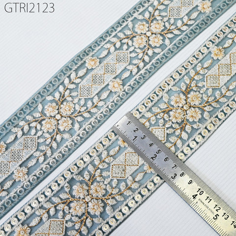 9 Yard Indian 7cm Embroidered Fabric Ribbon Trim Embellishment Cushions DIY Crafting Sewing Sari Border Wedding Saree Tape Embroidery Dress