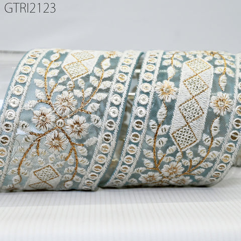 9 Yard Indian 7cm Embroidered Fabric Ribbon Trim Embellishment Cushions DIY Crafting Sewing Sari Border Wedding Saree Tape Embroidery Dress