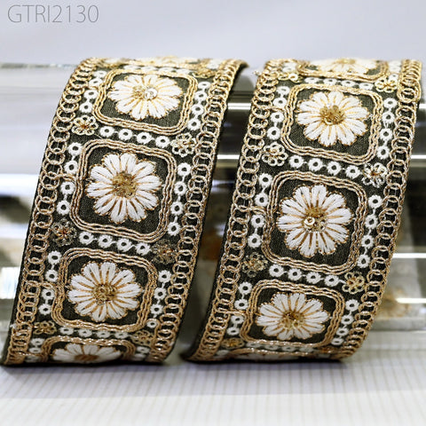 9 Yard Indian 48MM Sari Border Cushion Covers Tape Embroidery Trim Embroidered Saree Ribbon Sewing Crafting Trimming Curtains Headbands Tape