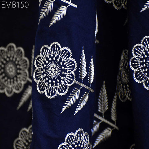 Floral Embroidered Cotton Fabric by the Yard Indian Embroidery Sewing DIY Crafting Women Summer Dresses Costumes Tote Bag Home Decor Curtain