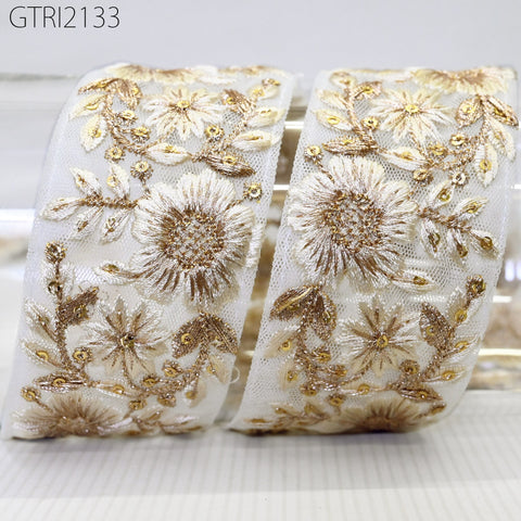 9 Yard Indian Embroidery 5 cm Trim Embroidered Saree Ribbon Sari Embellishments Cushions Sewing Crafting Trimmings Curtains Headbands Border