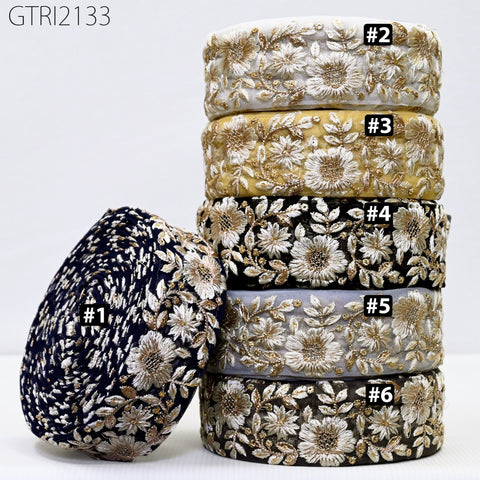 9 Yard Indian Embroidery 5 cm Trim Embroidered Saree Ribbon Sari Embellishments Cushions Sewing Crafting Trimmings Curtains Headbands Border