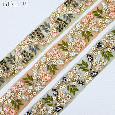 9 Yard Indian Embroidered Fabric 35mm Trim Embellishment Saree Ribbons Tape Sewing Crafting Embroidery Border Wedding Dress Accessories