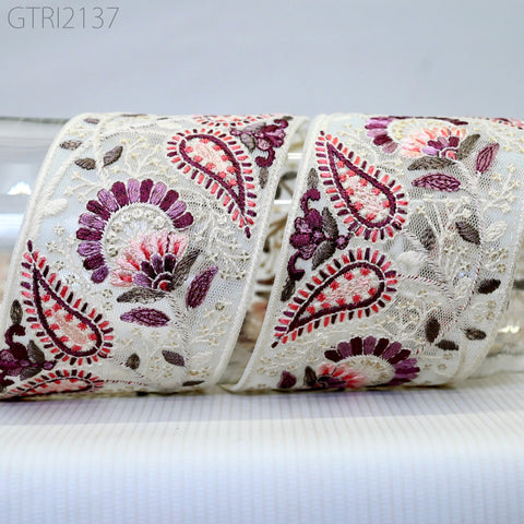 3 Yard Indian Embroidery Fabric 75mm Trim Decorative Saree Embellishments DIY Crafting Sewing Curtains Sari Border Embroidered Ribbons