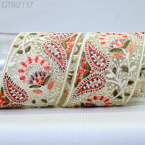 3 Yard Indian Embroidery Fabric 75mm Trim Decorative Saree Embellishments DIY Crafting Sewing Curtains Sari Border Embroidered Ribbons