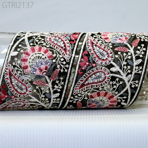 3 Yard Indian Embroidery Fabric 75mm Trim Decorative Saree Embellishments DIY Crafting Sewing Curtains Sari Border Embroidered Ribbons