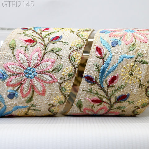 9 Yard Indian 7cm Embroidery Sari Trim Embroidered Wedding lehenga Border Saree Cushions Cover Sewing Crafting Curtains Headbands Ribbon