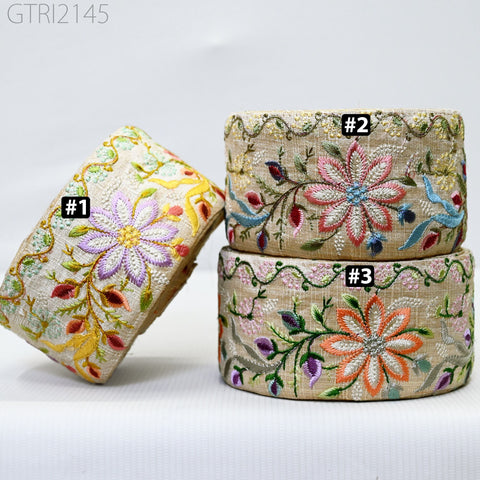 9 Yard Indian 7cm Embroidery Sari Trim Embroidered Wedding lehenga Border Saree Cushions Cover Sewing Crafting Curtains Headbands Ribbon