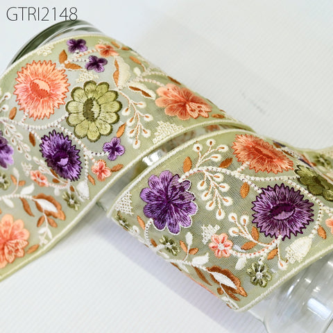 9 Yard Indian Embroidery 95mm Fabric Trim Decorative Saree Embellishments DIY Crafting Sewing Curtains Sari Border Embroidered Ribbons