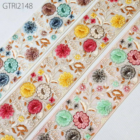 9 Yard Indian Embroidery 95mm Fabric Trim Decorative Saree Embellishments DIY Crafting Sewing Curtains Sari Border Embroidered Ribbons