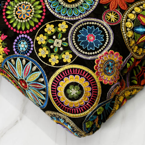 Multicolor Indian Embroidered Fabric by the Yard Georgette Embroidery Sewing Curtain DIY Crafting Women Dress Material Drapery Home Decor