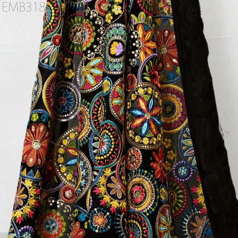 Multicolor Indian Embroidered Fabric by the Yard Georgette Embroidery Sewing Curtain DIY Crafting Women Dress Material Drapery Home Decor